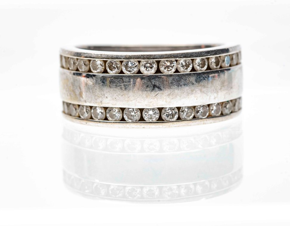 14K Wh. Gold Band With Diamonds- 8.8 G