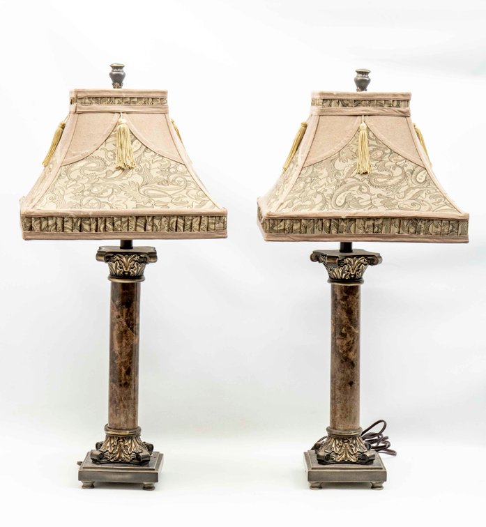 Pair of Stone Pillar Lamps