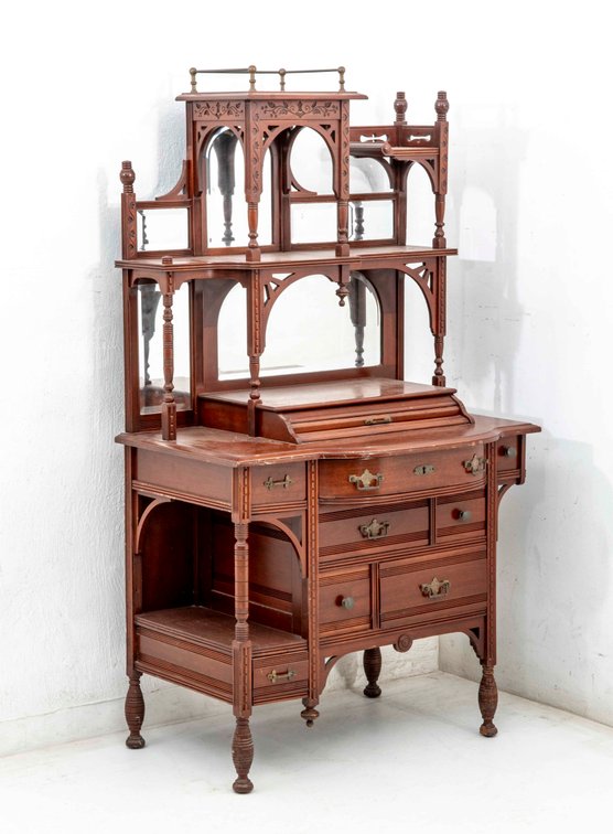 Transitional Cherry Etagere Ladies Writing Desk