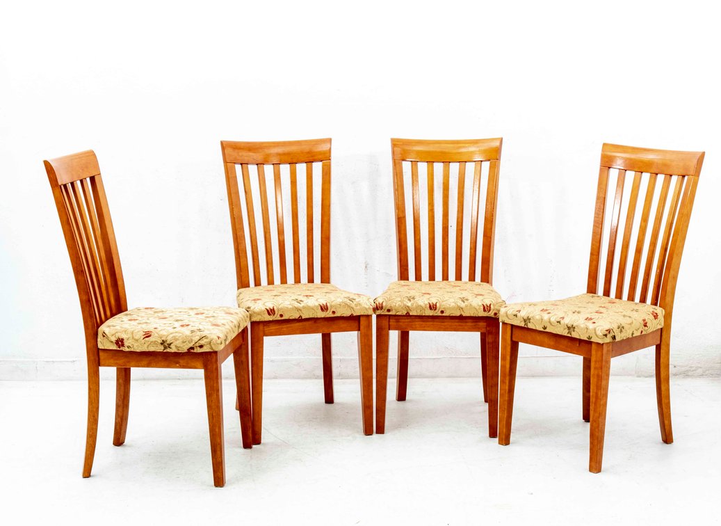 Set 4 Slat Back Dining Chairs w/Upholstered Seats