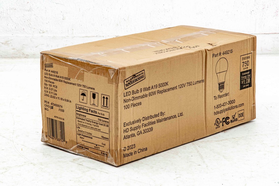 Unopened Box of 100 9 Watt LED Light Bulbs #1