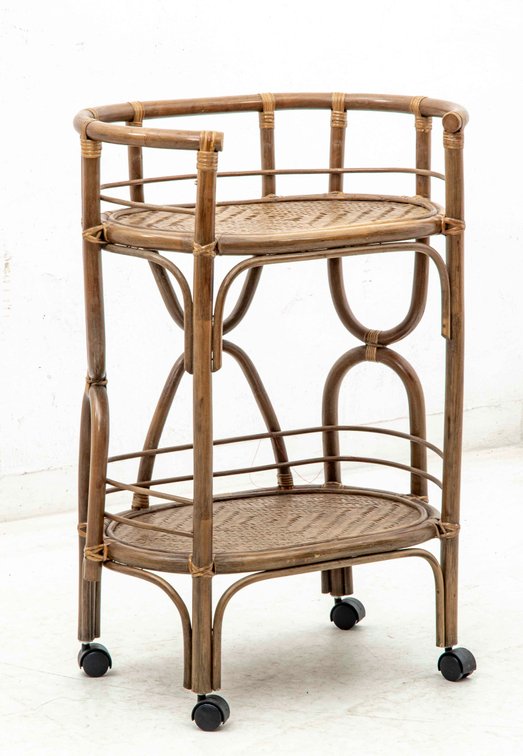 Oval Rolling Rattan Tea or Bar Cart