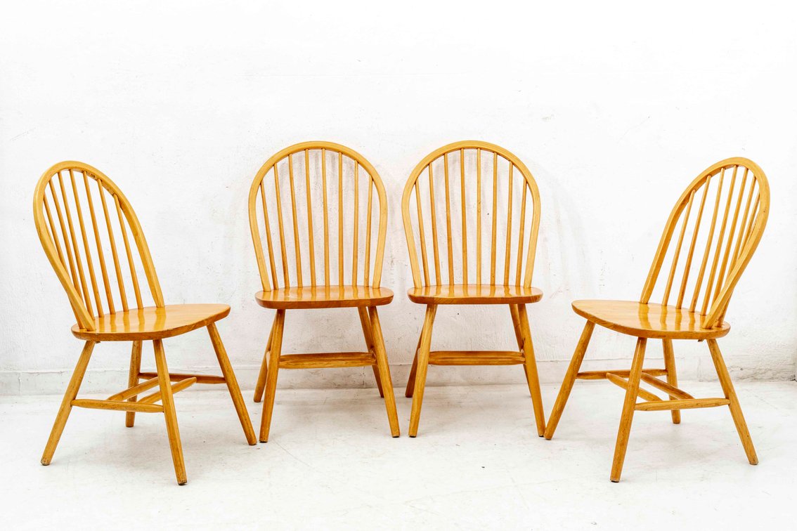 Set 4 Ash Windsor Style Dining Chairs