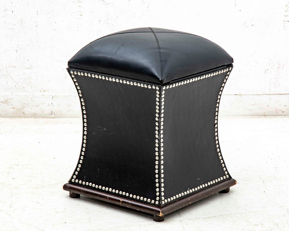 Square Black Hourglass Stool with Storage