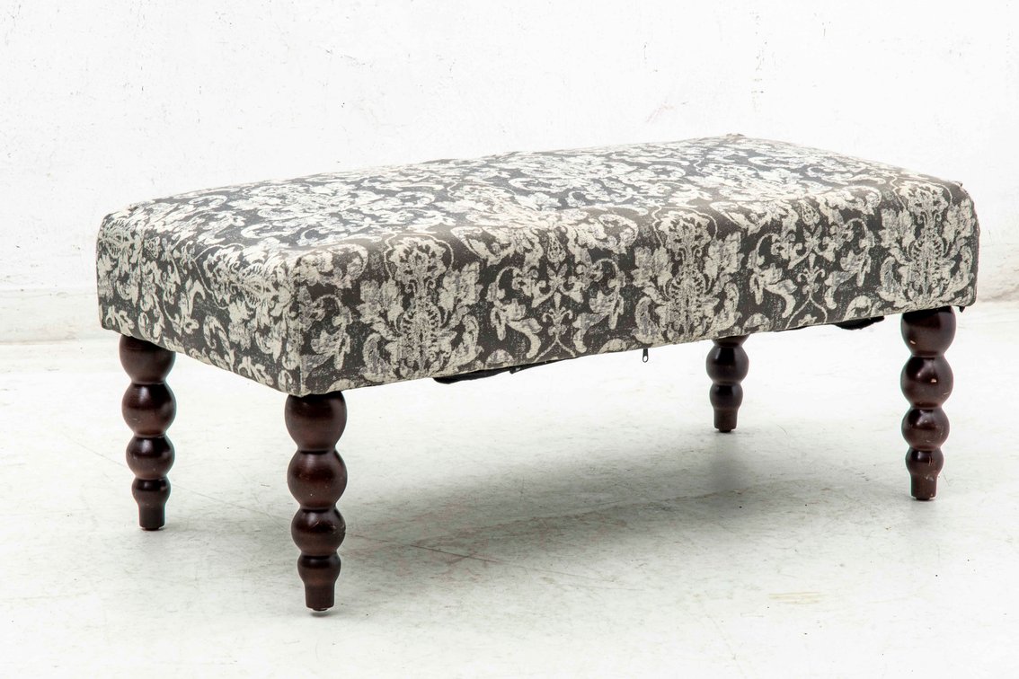 Gray & White Ikat Upholstered Bench