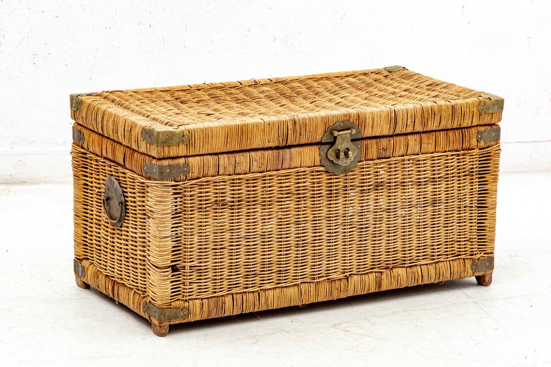 Wicker Trunk with Asian Brass Accents