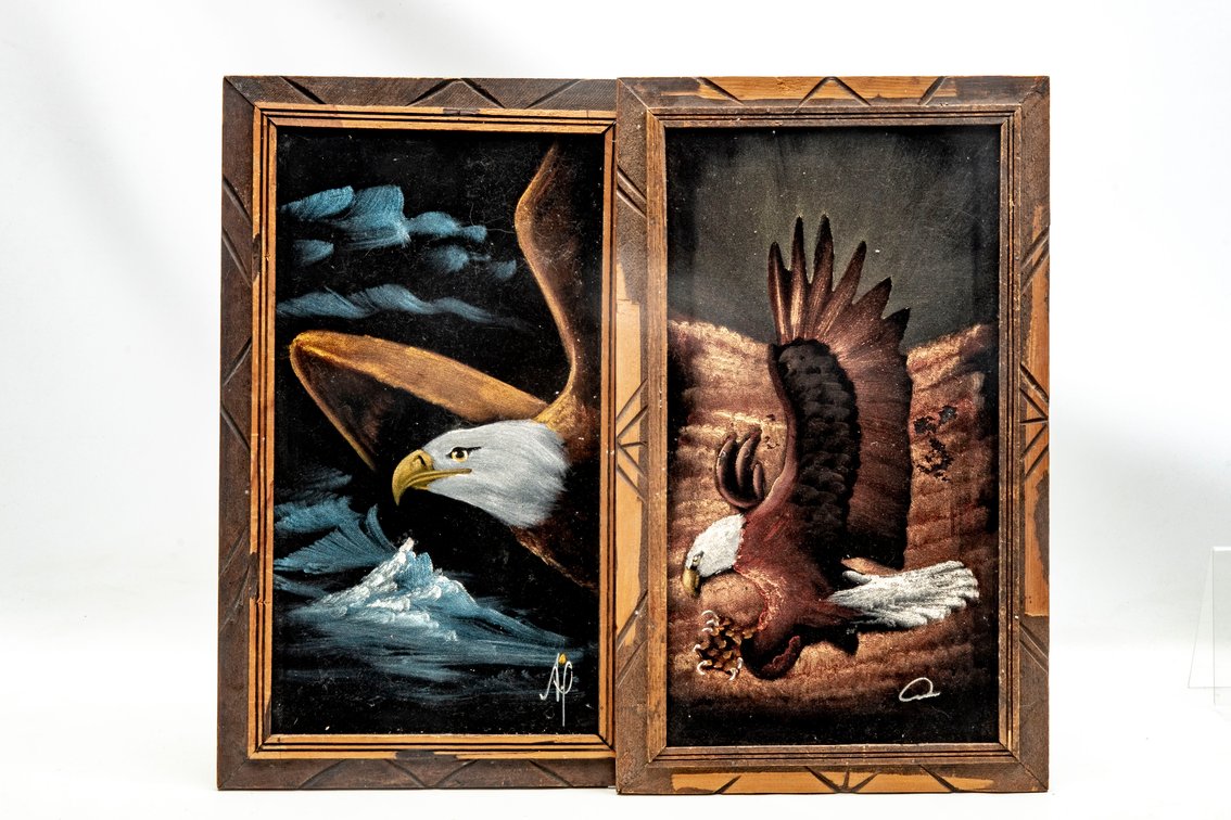 Vintage Black Velvet Paintings - Eagles