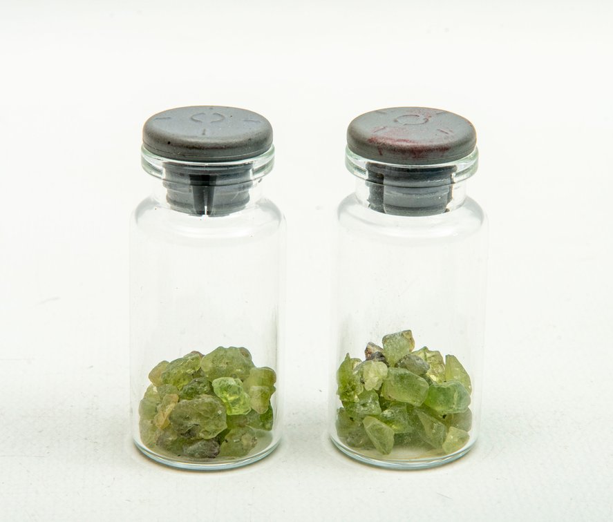 Raw Peridot in Vials- 62.75 Carats