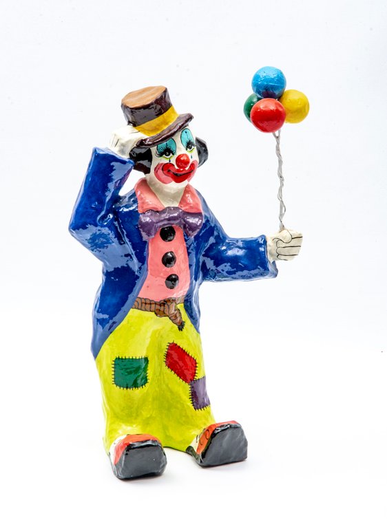 Artist Signed Colorful Paper Mache Clown