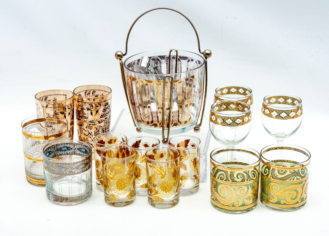 Classic Gold Foil Barware- Glasses & Ice Bucket