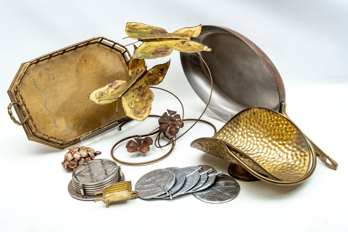 Revere Copper Oval Fry Pan, Brass Decor & Coasters