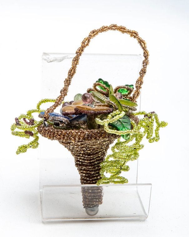 Czechoslovakian Glass Bead Flower Basket -Swinger