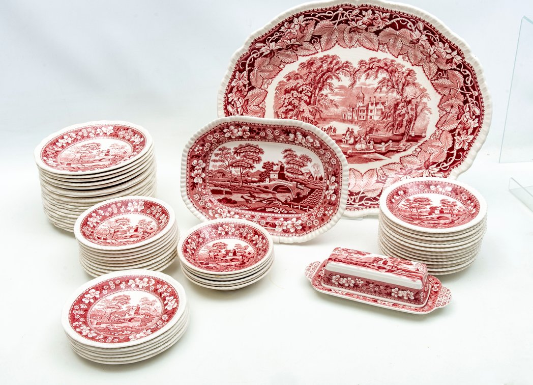 57 Pc. Spode Pink Tower Dish Set, Mason's Platter