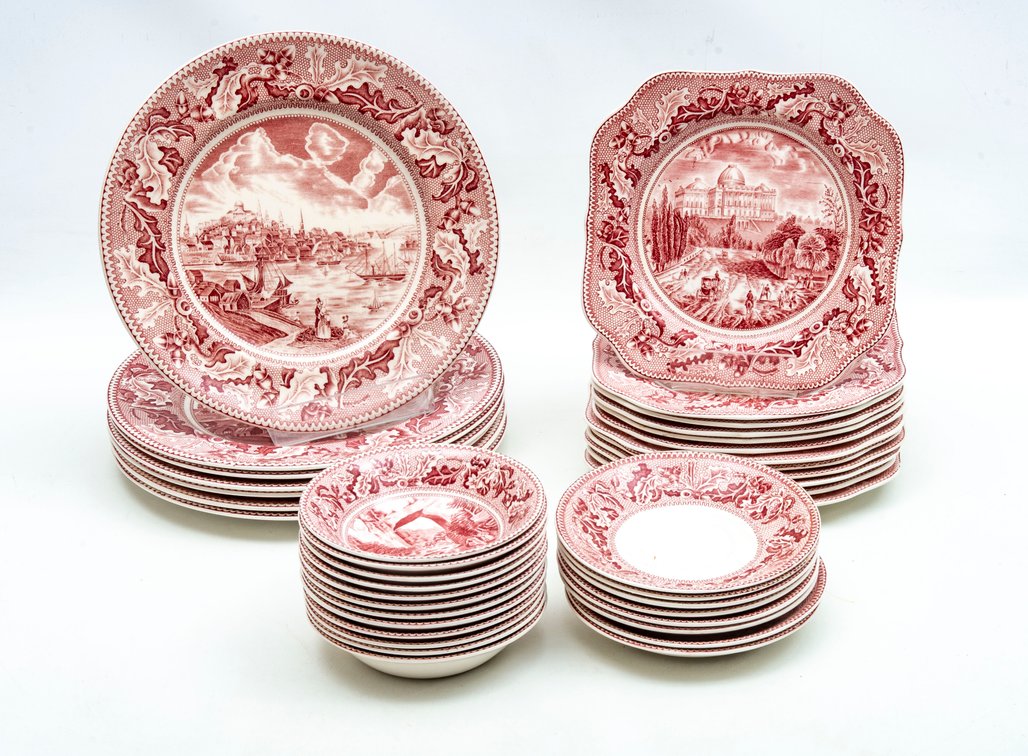 39 Pc. Johnson Bros- Historic America Pink Dishes