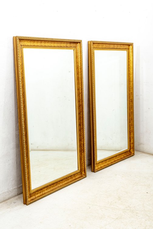 Pair of Large Beveled Mirrors with Gold Frames