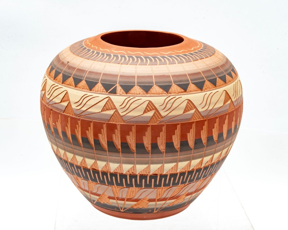 Navajo Incised Vase- Signed Agnes Wood