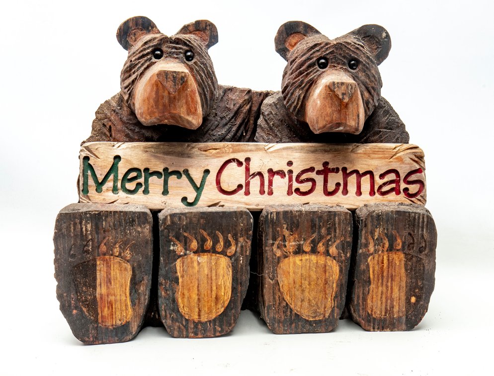 Chainsaw Carved Bears with 2 Double Sided Signs