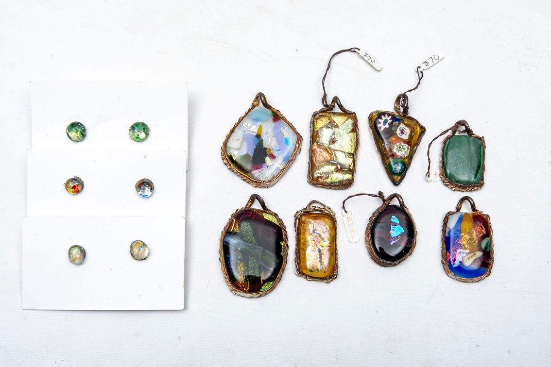 #4- Handmade Glass & Silver Pendants & Earrings