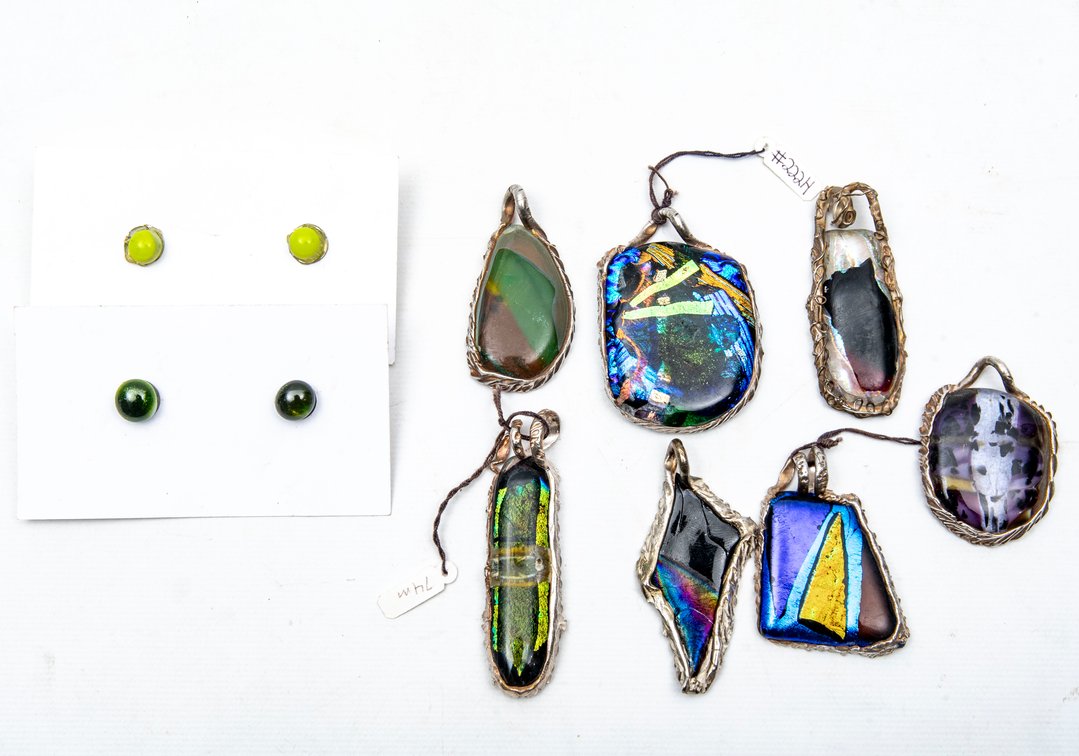 #6-Handmade Glass & Silver Pendants & Earrings