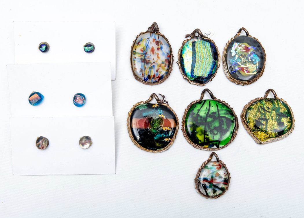 #8- Handmade Glass & Silver Pendants & Earrings