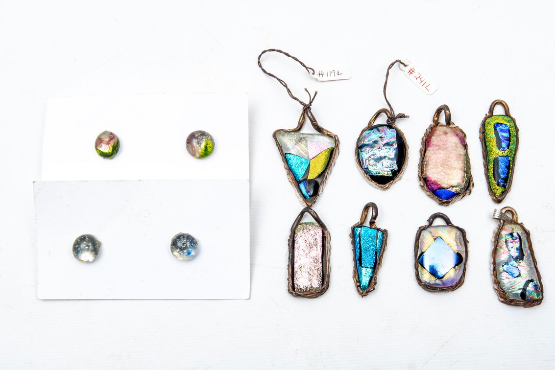#10- Handmade Glass & Silver Pendants & Earrings