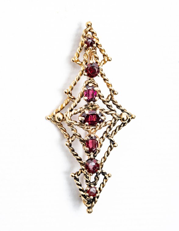 14K Gold Brooch with Red Stones- 4.8 G