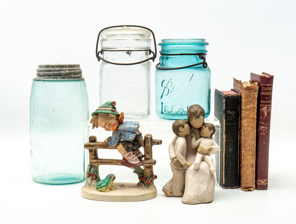 Figurines, Blue Jars & Antique Books- Hummel