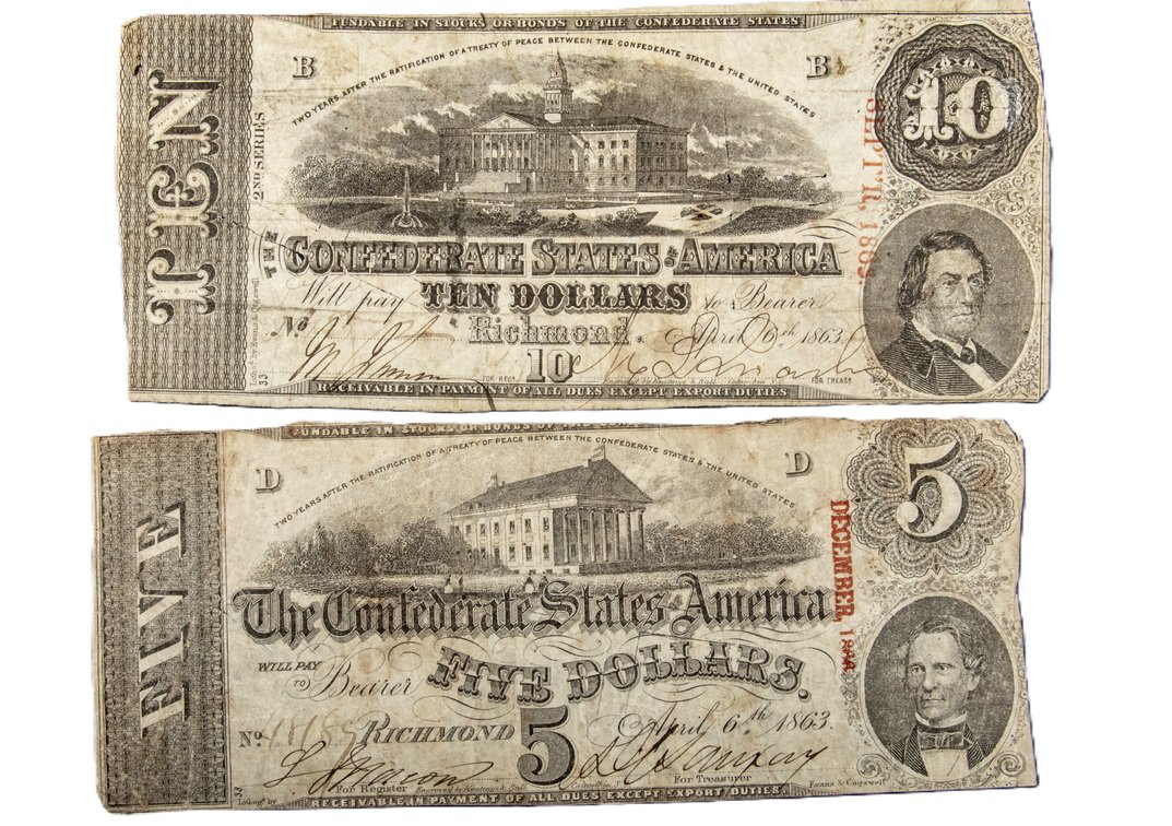 1863 CSA $5 & $10 "X" Hammer Currency