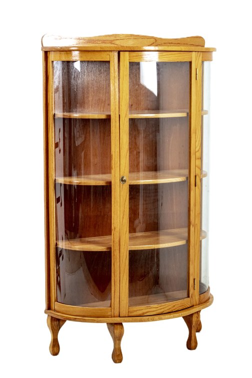 Bow Front Oak Display Case