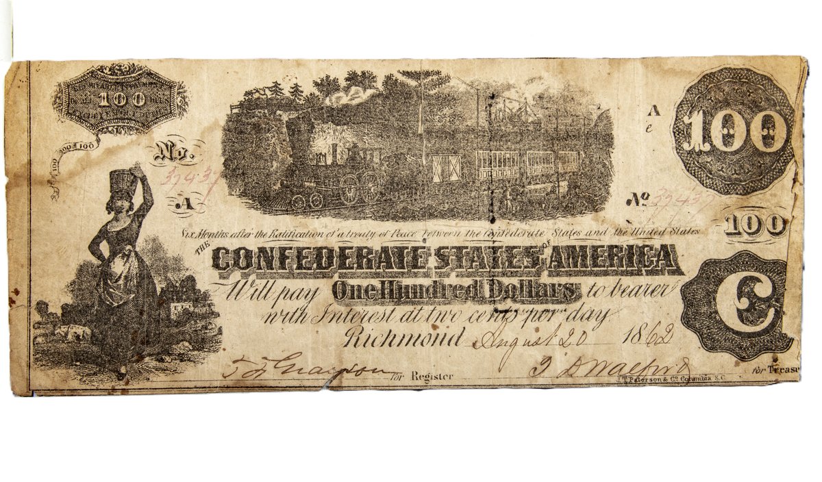 1862 Confederate States of America $100 Train Note