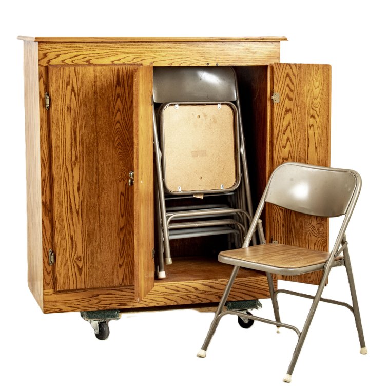 Wooden Cabinet with Folding Chairs
