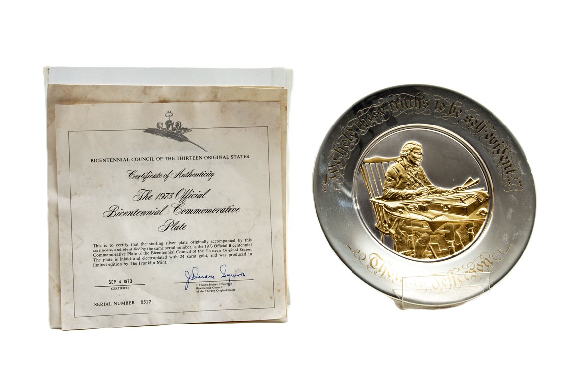 Sterling & 24kt Bicentennial Comm Plate 1973-1