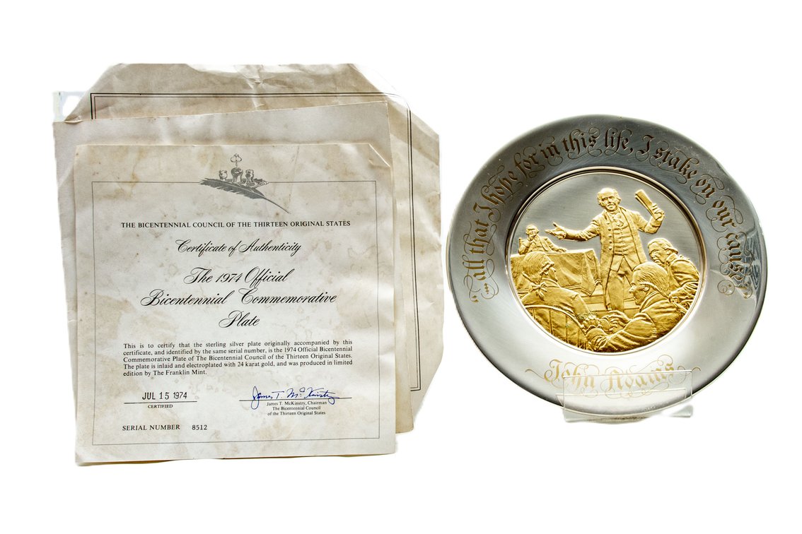 Sterling & 24kt Bicentennial Comm Plate 1974-2