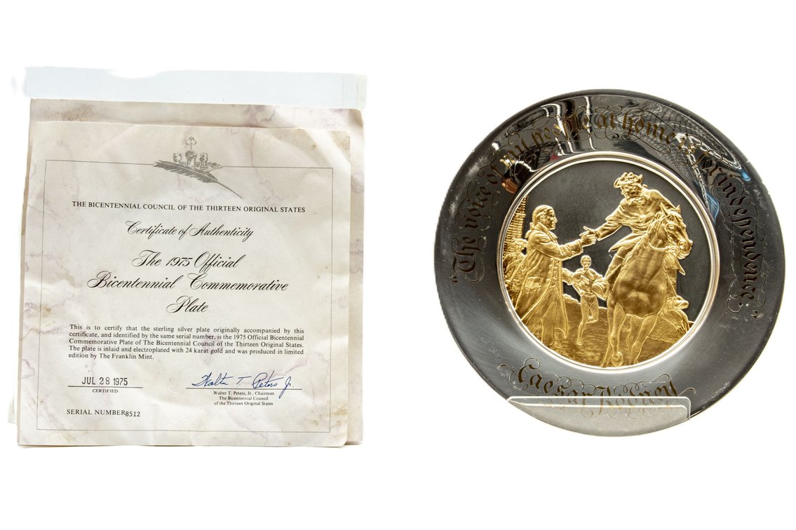 Sterling & 24kt Bicentennial Comm Plate 1975-3