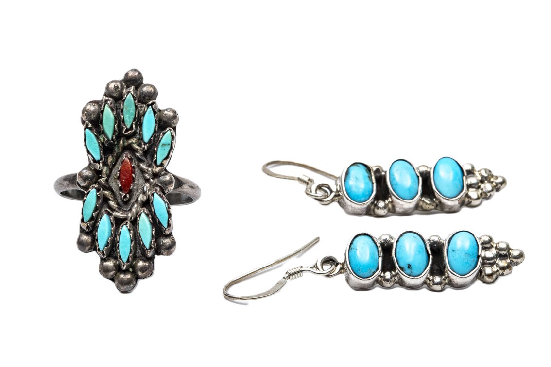 Native American Earrings & Ring- Navajo & Zuni
