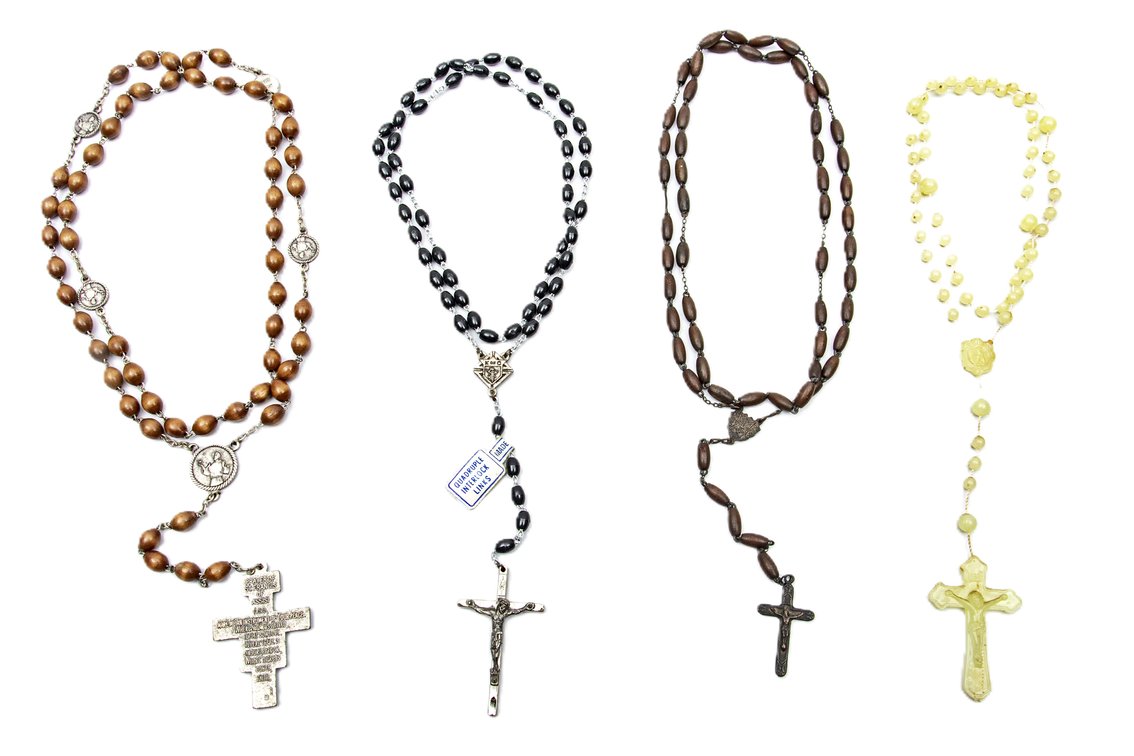 4 Vintage Wood & Plastic Beaded Rosaries
