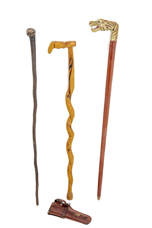 3 Canes & Holster- Knob Cane, Tiger & Spiral