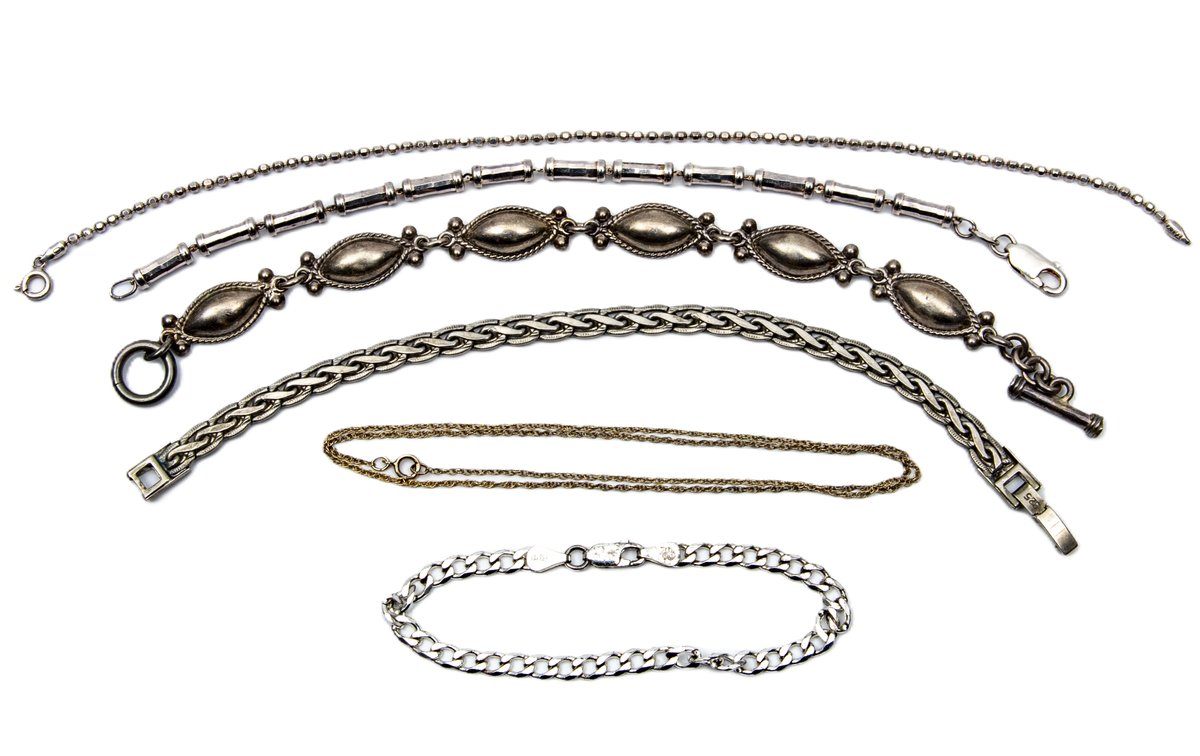 Sterling- 5 Bracelets & a Chain- 59.91 Grams