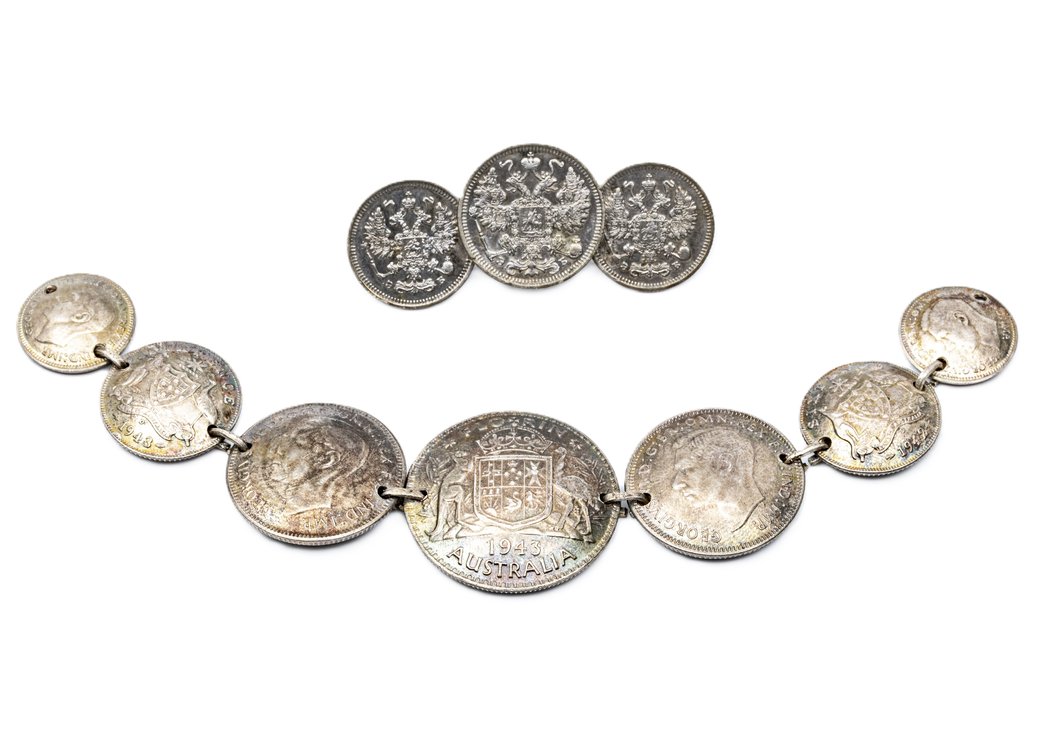Silver Coin Necklace & Brooch- Early 1900's