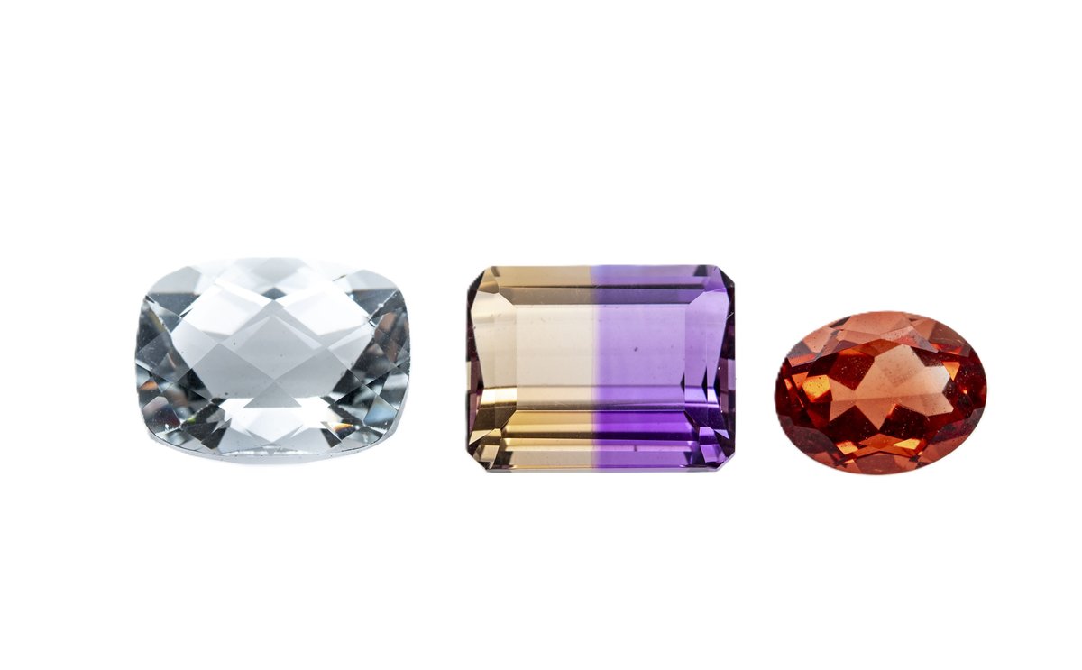 Three Faceted Stones- Goshenite, Ametrine & Labrad