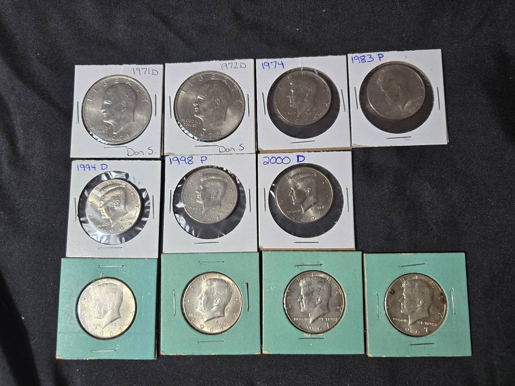 Lot of U.S. Eisenhower $1 Coins and Kennedy 40% Silver Half Dollars