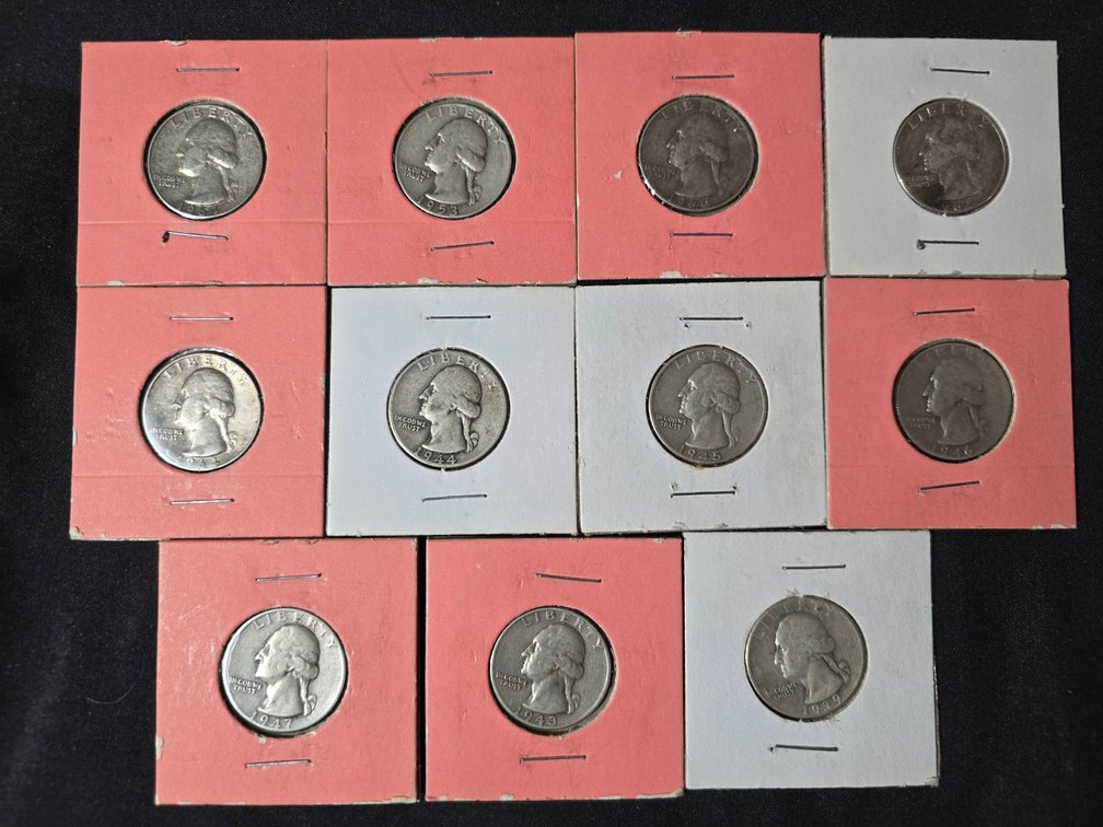 11 United States Washington Quarters Pre-1965 in Circulated Condition