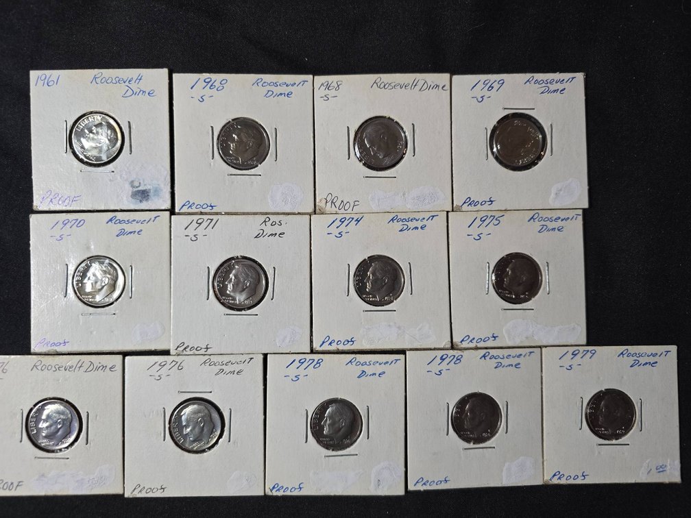 Collection of 13 S-Mint Proof Coins, Including 1961 Silver and 1968-1979 Dates