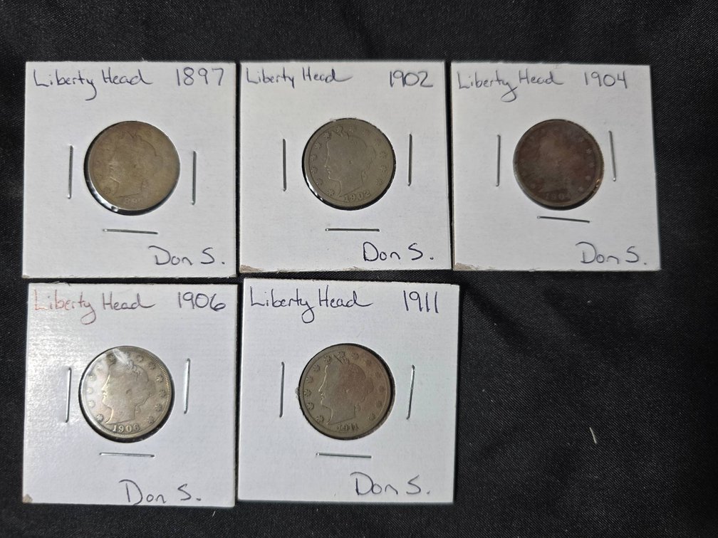 Set of 5 Liberty Head Nickels in Circulated Condition (1892-1911)