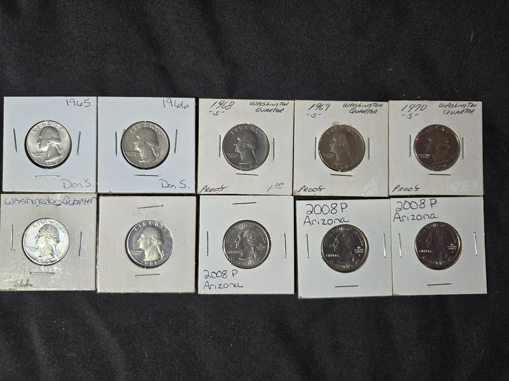 Set Of Mixed U.S. Quarters Including 1965-1971, 1981 S Proof And 2008 P Arizona Quarters