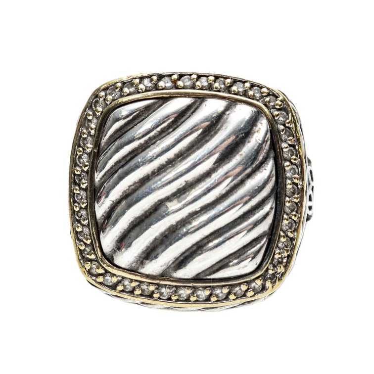 D. Yurman S.S/18K Diamond Cable Signet Ring-16.6 G