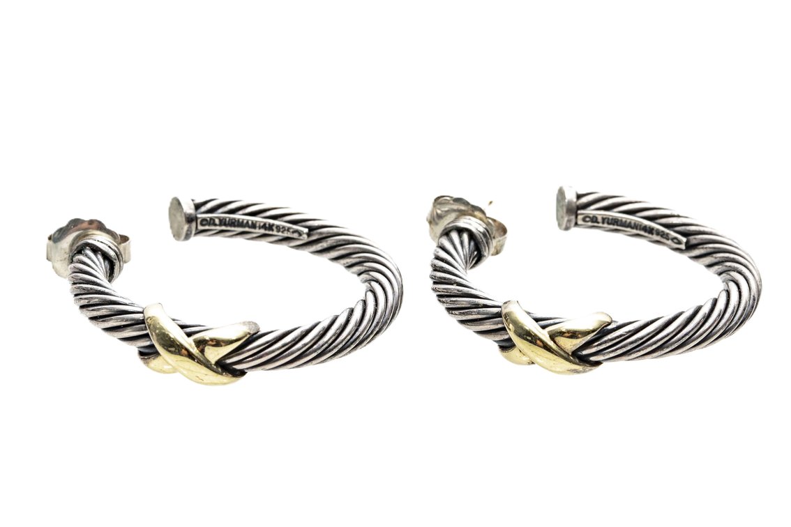 David Yurman S.S./14K Cable Hoop Earrings- 14.9 G