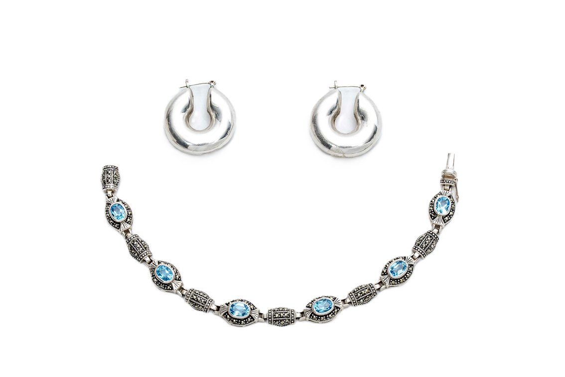 Sterling Bracelet & Hoop Earrings- 35.3 G