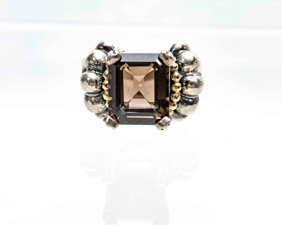 Caviar- Smokey Quartz, Sterling & 18K Ring- 10.4 G