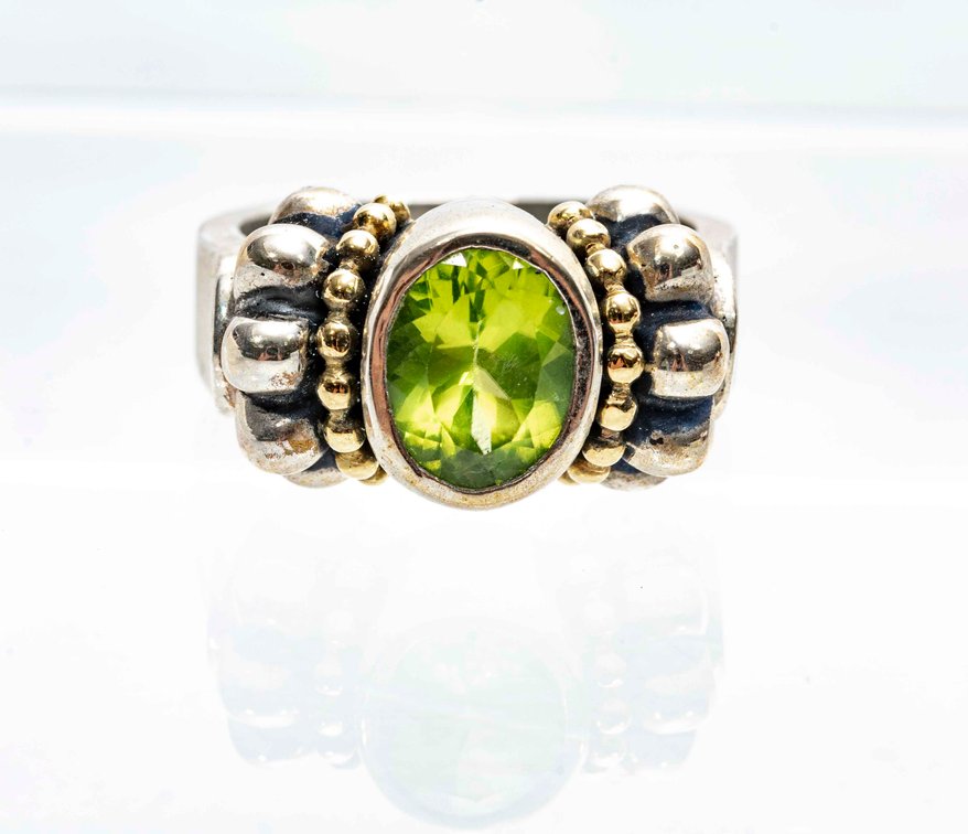 Caviar- Peridot, Sterling & 18K Ring- 8.3 G